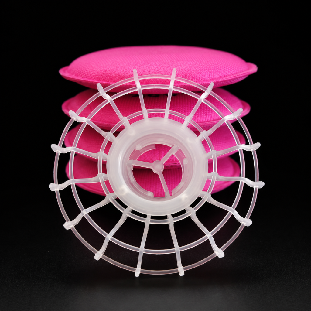 Front view of white PP filter cotton holder with mesh design for mask filtration