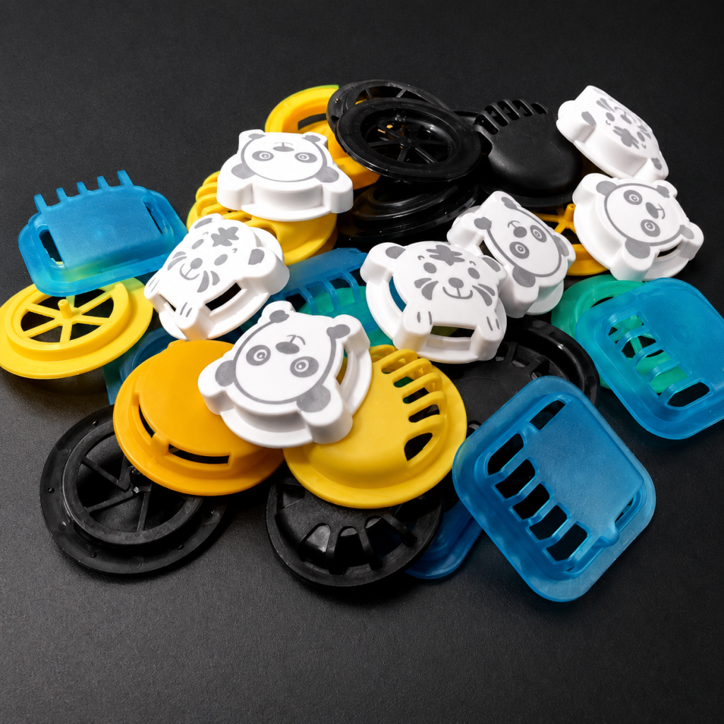Colorful character snap on mask valves including panda and tiger designs for kids masks