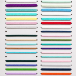 Display board of colorful seersucker mask earloops with various custom color options
