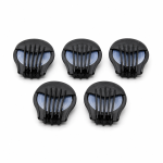 Set of five black aerodynamic exhalation valves designed for low breathing resistance in sports