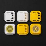 Square and round snap on exhalation valves with yellow silicone diaphragms for sealing