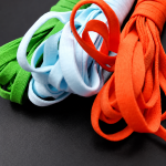Green, light blue, and orange colorful mask ear straps made of skin-friendly polyester