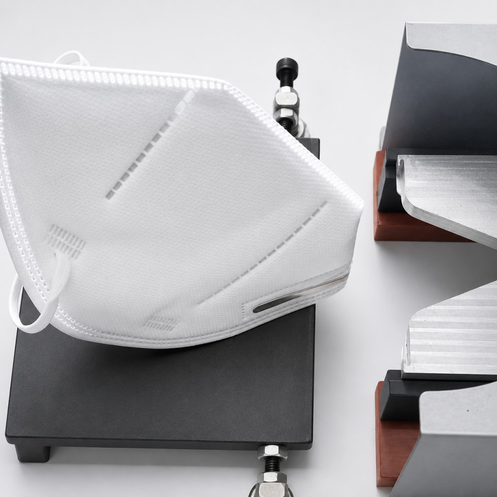Technical application of external adhesive aluminum nose strip on non-woven fabric mask