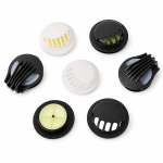 Collection of white and black round and aerodynamic exhalation valves for protective masks