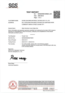 SGS Tensile Test report for mask aluminum nose bridge strip - Zhaowen quality compliance